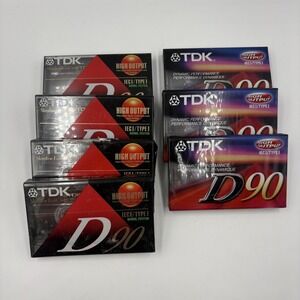 TDK D90 Blank Audio Cassette Lot 7 90 Min High Output IEC Type I Red Sealed